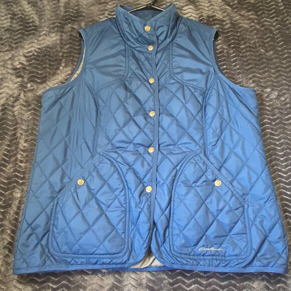 Eddie Bauer Blue Quilted Vest Lightweight Pockets & Snap Buttons Womens Size 1X - Picture 1 of 9